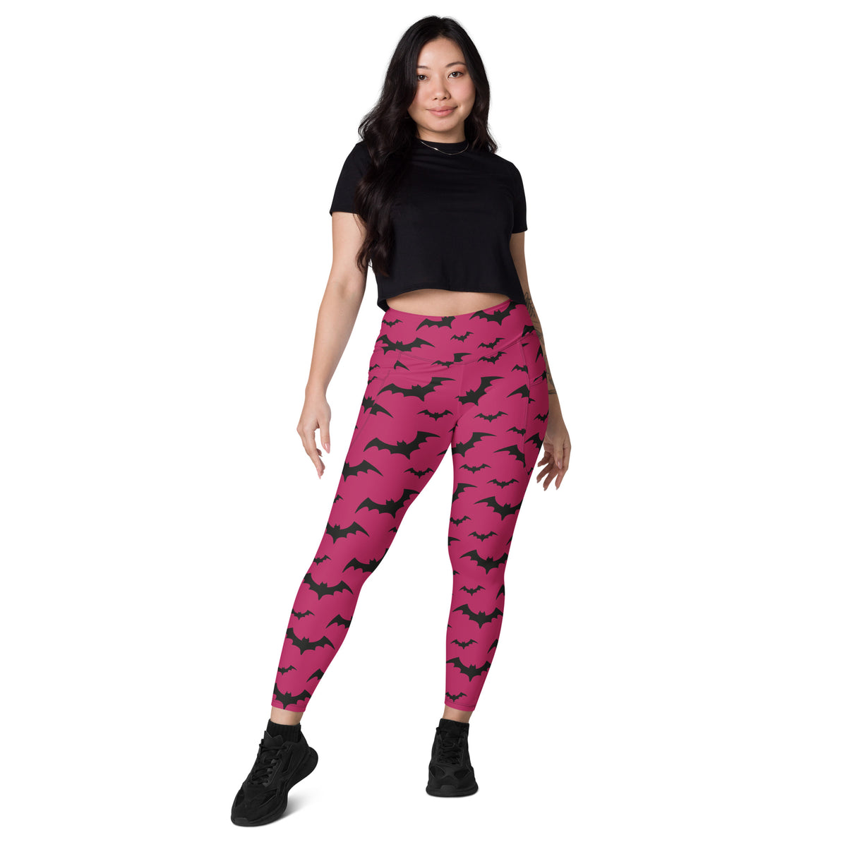 Women’s Pink Bats Halloween Yoga Leggings With Pockets – High-Waisted, Soft Compression Active Pants