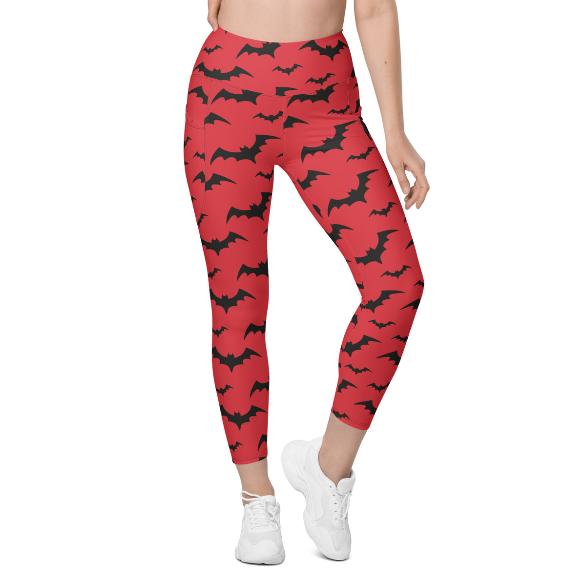 Women’s Red Bats Halloween Yoga Leggings With Pockets – High-Waisted, Soft Compression Active Pants