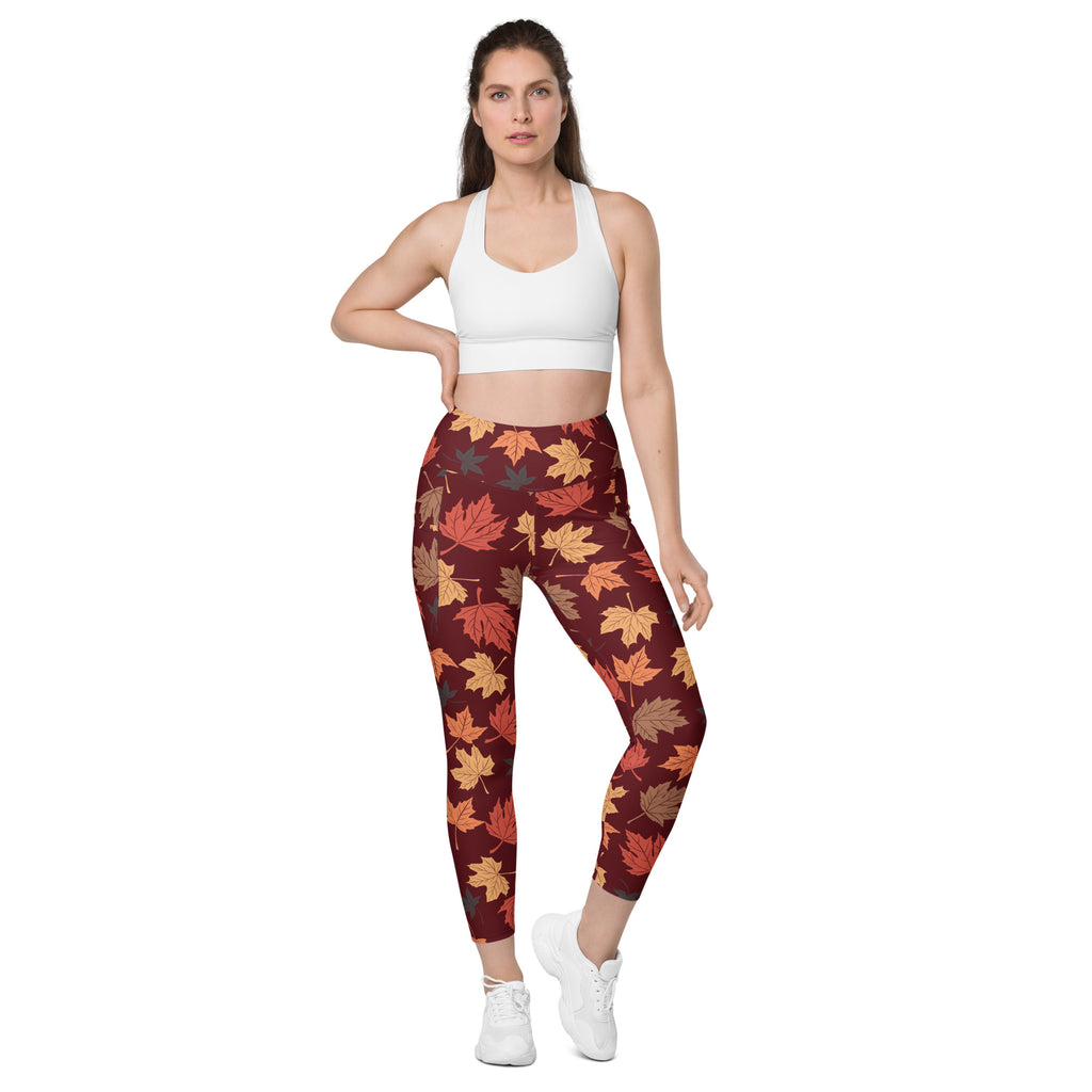 Women’s Fall Leaves Yoga Leggings With Pockets – High-Waisted, Soft Compression Active Pants
