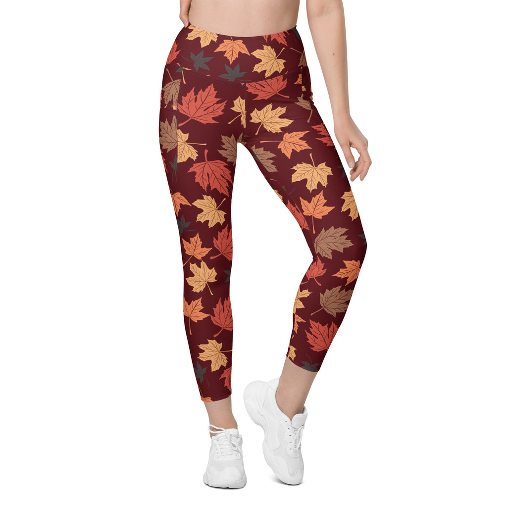 Women’s Fall Leaves Yoga Leggings With Pockets – High-Waisted, Soft Compression Active Pants