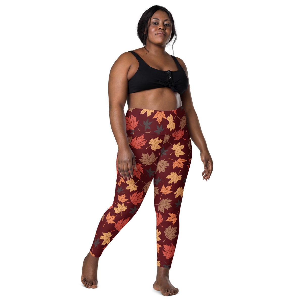 Women’s Fall Leaves Yoga Leggings With Pockets – High-Waisted, Soft Compression Active Pants