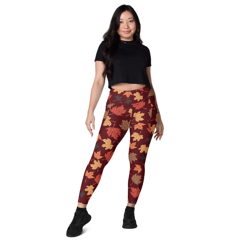 Women’s Fall Leaves Yoga Leggings With Pockets – High-Waisted, Soft Compression Active Pants