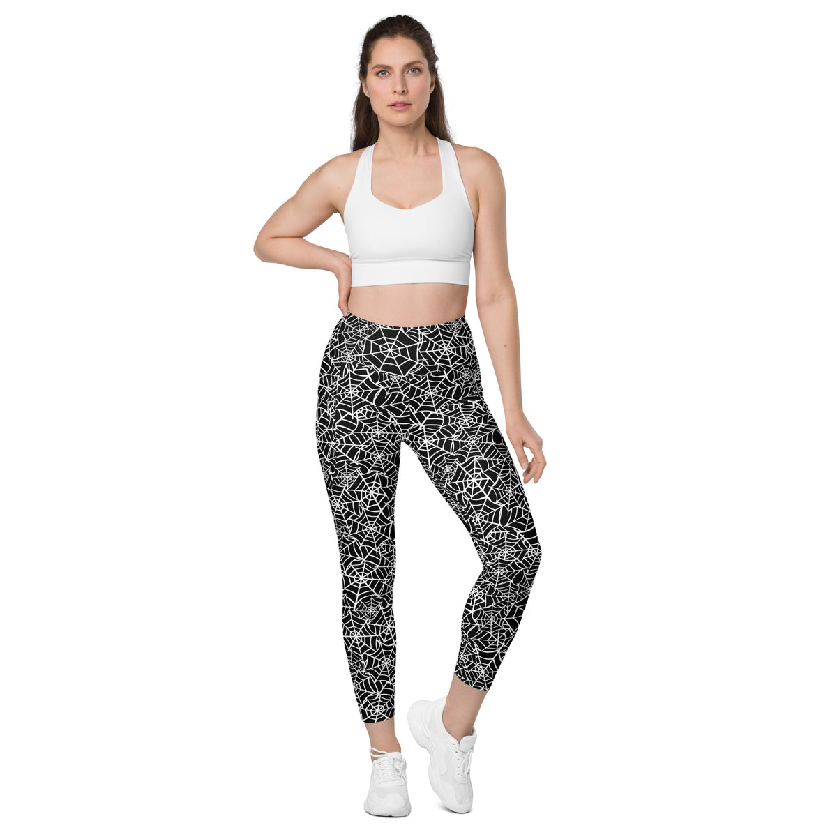 Women’s Spider Web Yoga Leggings With Pockets – High-Waisted, Soft Compression Active Pants