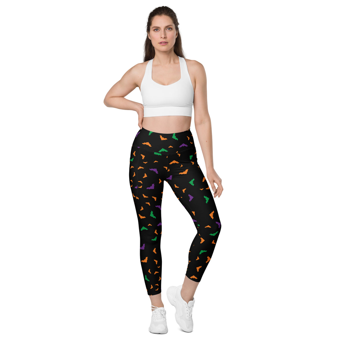 Women’s Colorful Bats Halloween Leggings With Pockets – High-Waisted, Soft Compression Active Pants