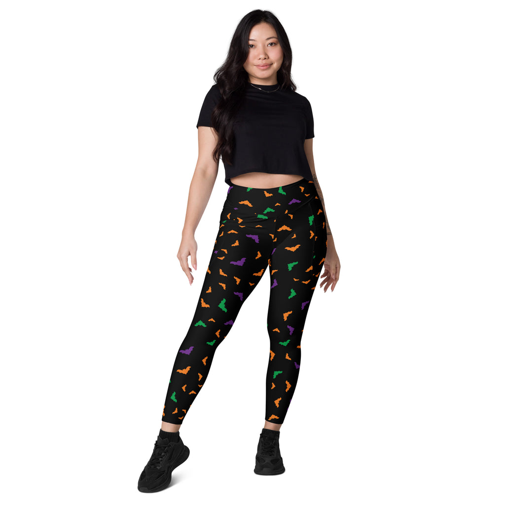 Women’s Colorful Bats Halloween Leggings With Pockets – High-Waisted, Soft Compression Active Pants