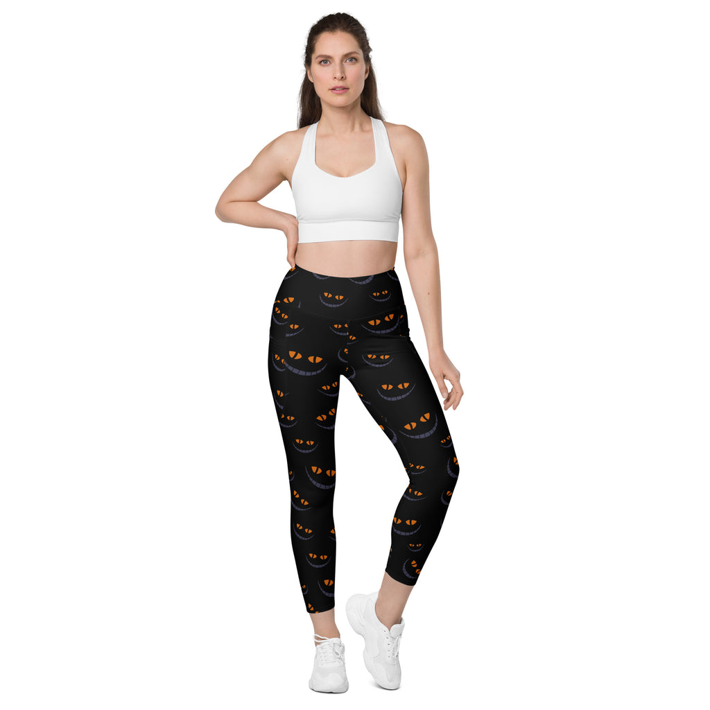 Women’s Spooky Cat Eyes Halloween Yoga Leggings With Pockets – High-Waisted, Soft Compression Active Pants