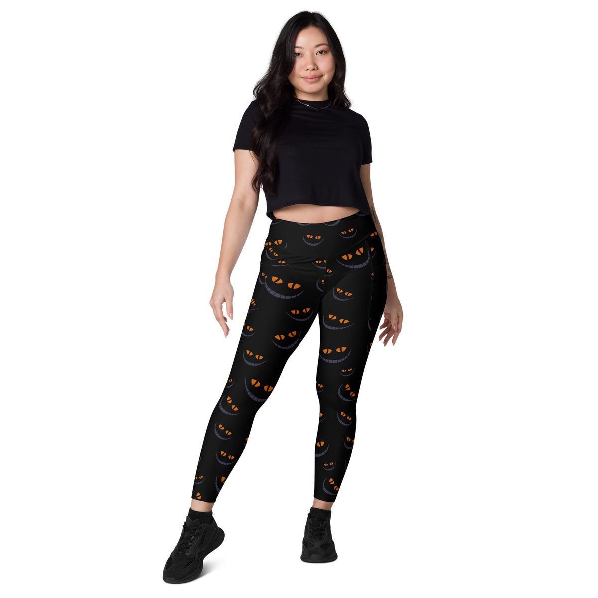 Women’s Spooky Cat Eyes Halloween Yoga Leggings With Pockets – High-Waisted, Soft Compression Active Pants