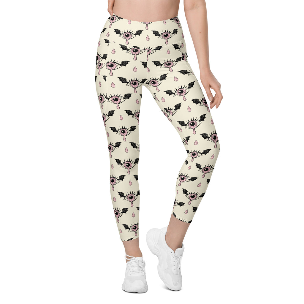 Women’s Creepy Eyeball Halloween Yoga Leggings With Pockets – High-Waisted, Soft Compression Active Pants