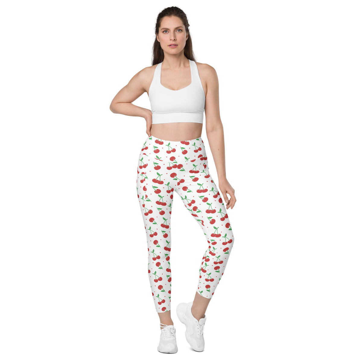 Women’s Cherry Yoga Leggings With Pockets – High-Waisted, Soft Compression Active Pants