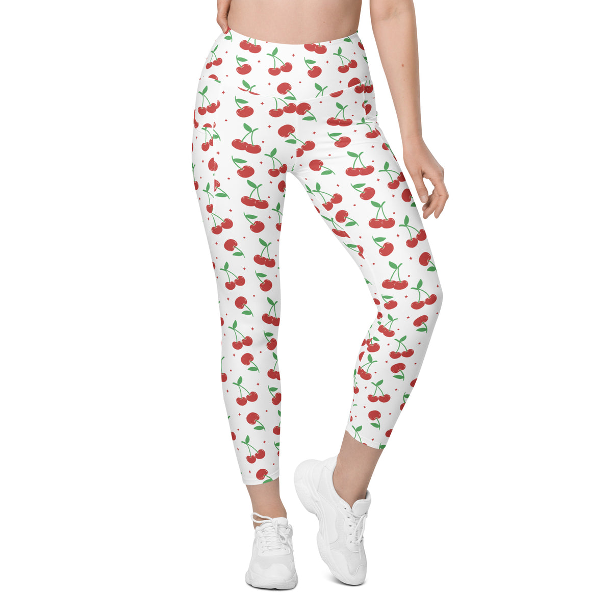 Women’s Cherry Yoga Leggings With Pockets – High-Waisted, Soft Compression Active Pants