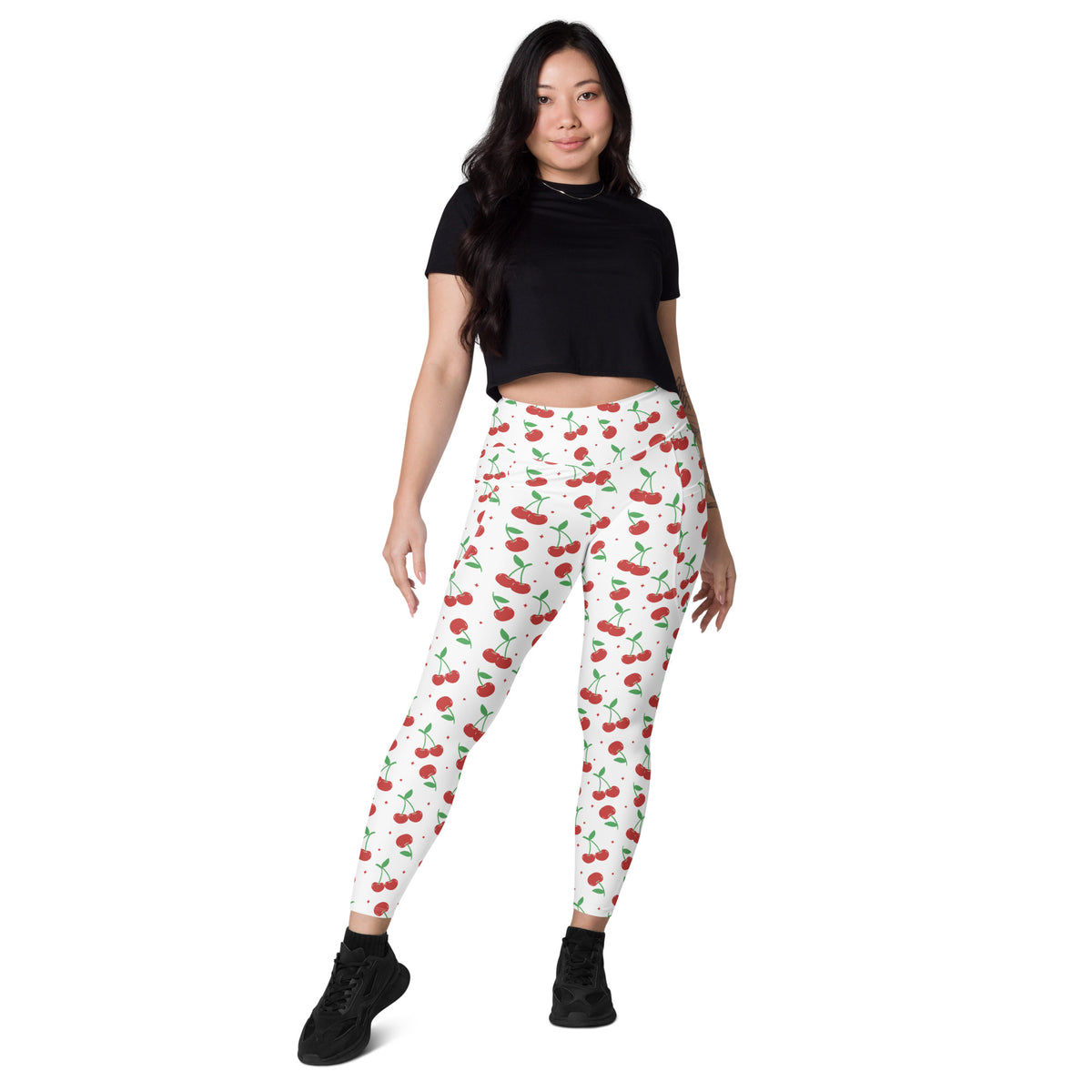 Women’s Cherry Yoga Leggings With Pockets – High-Waisted, Soft Compression Active Pants