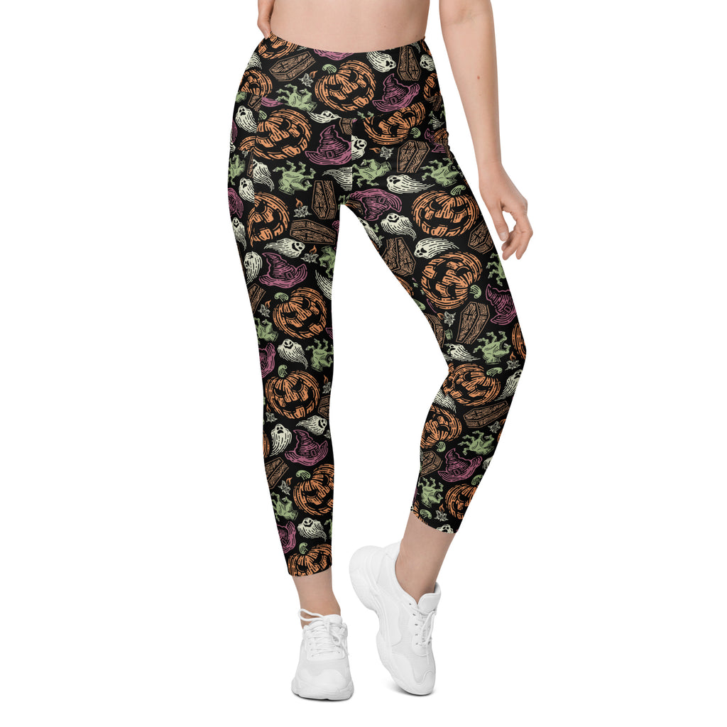 Women’s Spooky Halloween Yoga Leggings With Pockets – High-Waisted, Soft Compression Active Pants