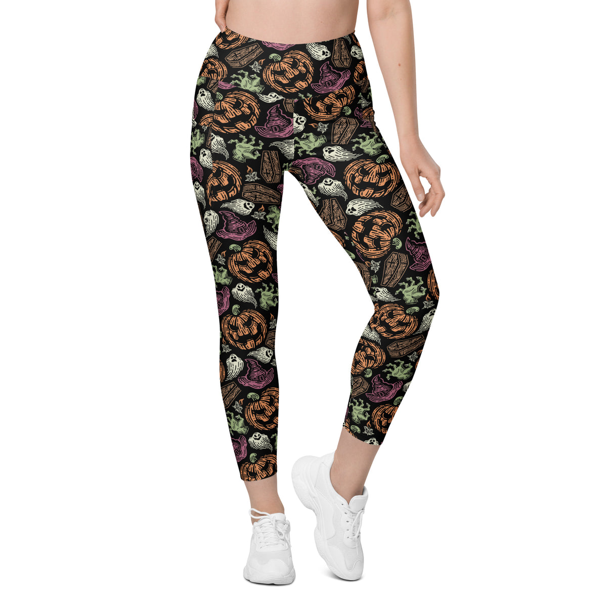 Women’s Spooky Halloween Yoga Leggings With Pockets – High-Waisted, Soft Compression Active Pants