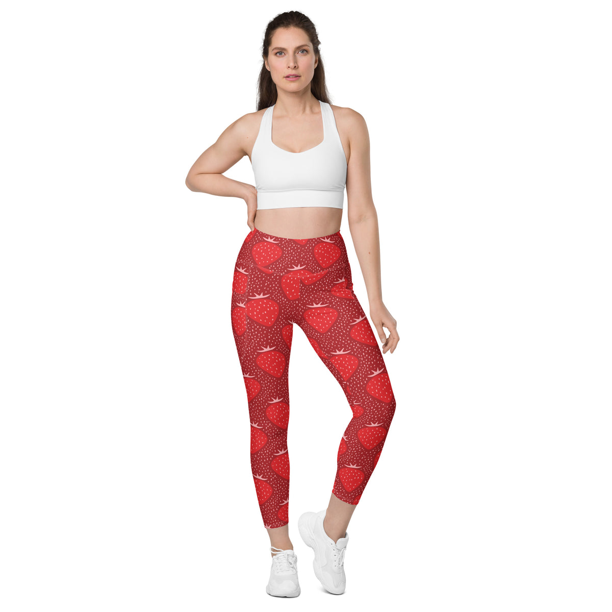 Women’s Strawberry Yoga Leggings With Pockets – High-Waisted, Soft Compression Active Pants