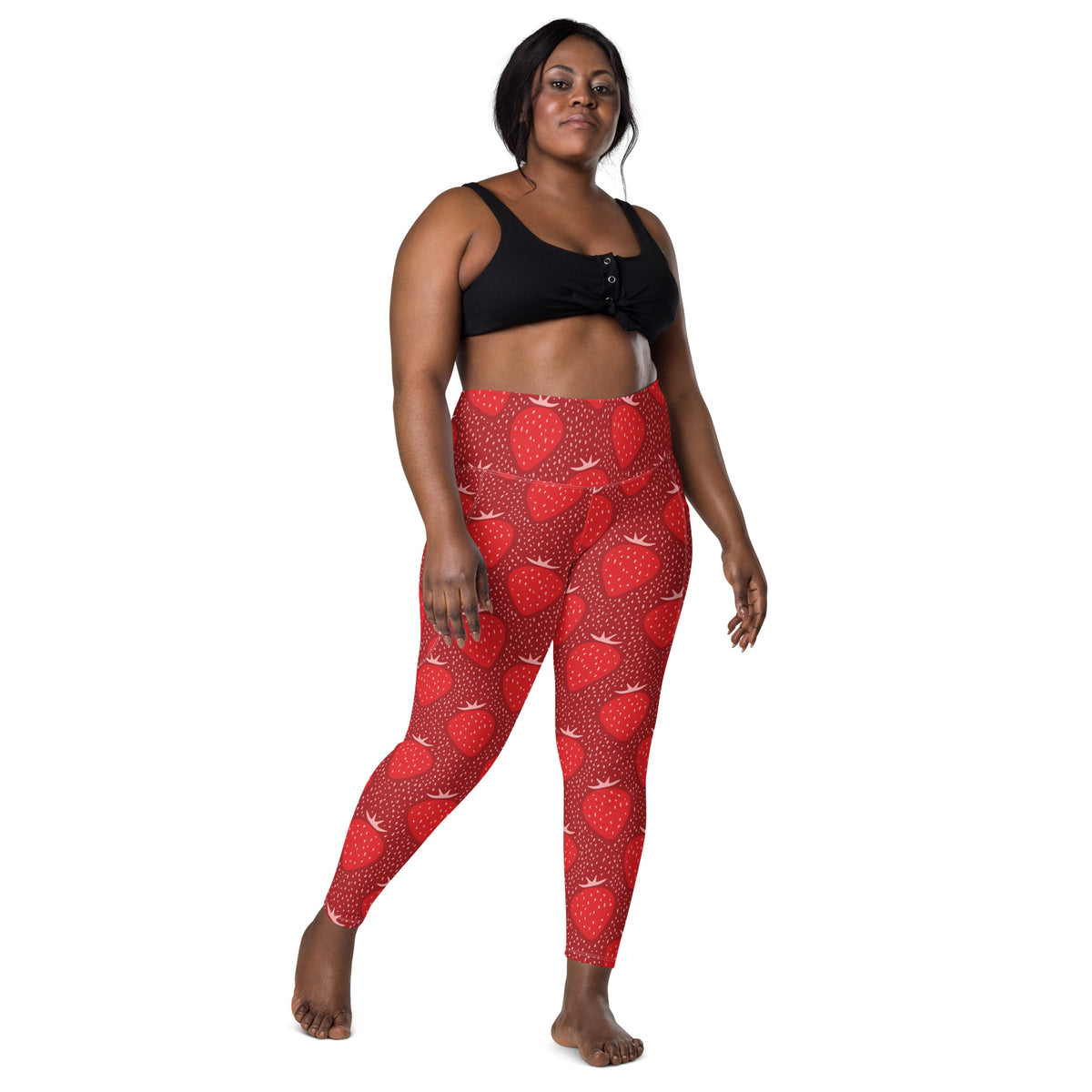 Women’s Strawberry Yoga Leggings With Pockets – High-Waisted, Soft Compression Active Pants