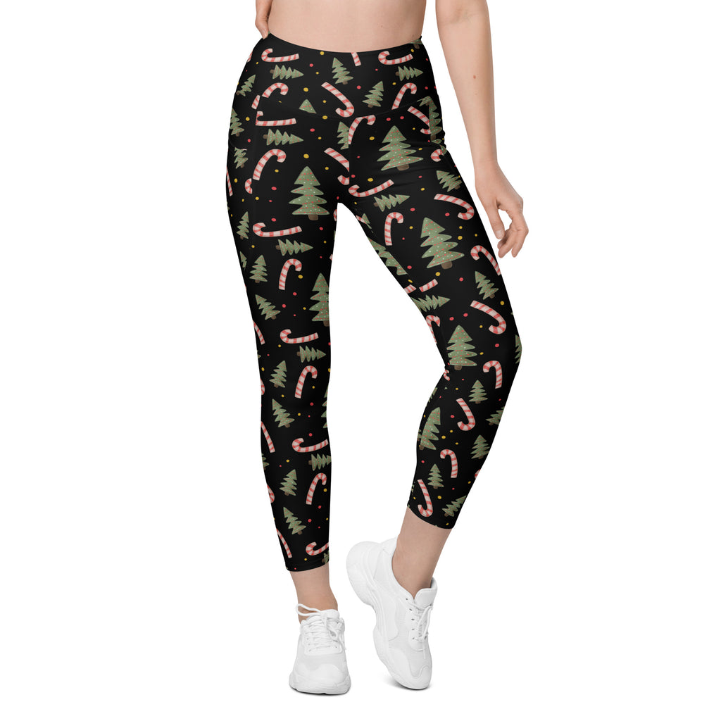 Women’s Christmas Candy Cane Yoga Leggings With Pockets – High-Waisted, Soft Compression Active Pants
