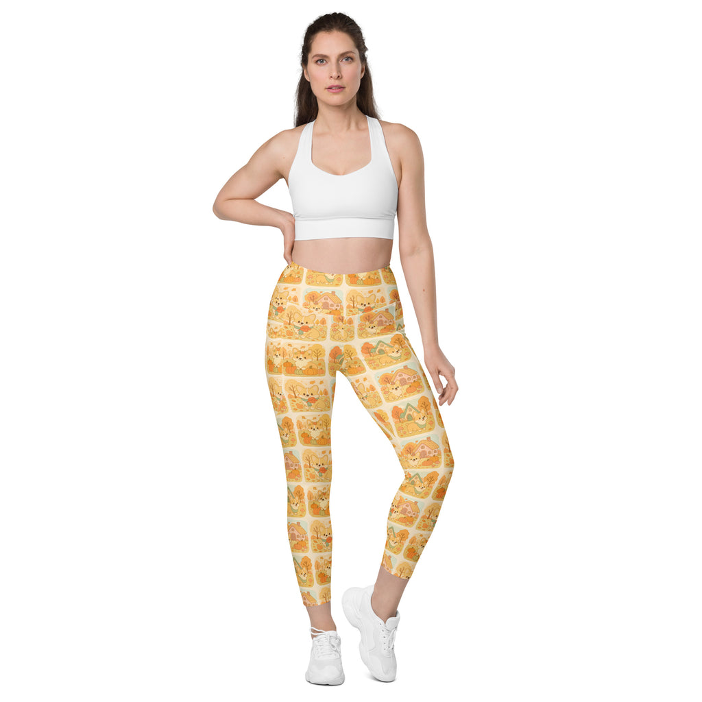 Women’s Fall Corgi Yoga Leggings With Pockets – High-Waisted, Soft Compression Active Pants