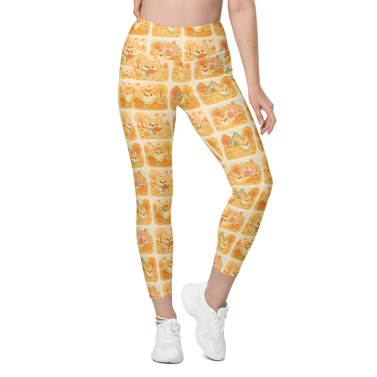 Women’s Fall Corgi Yoga Leggings With Pockets – High-Waisted, Soft Compression Active Pants