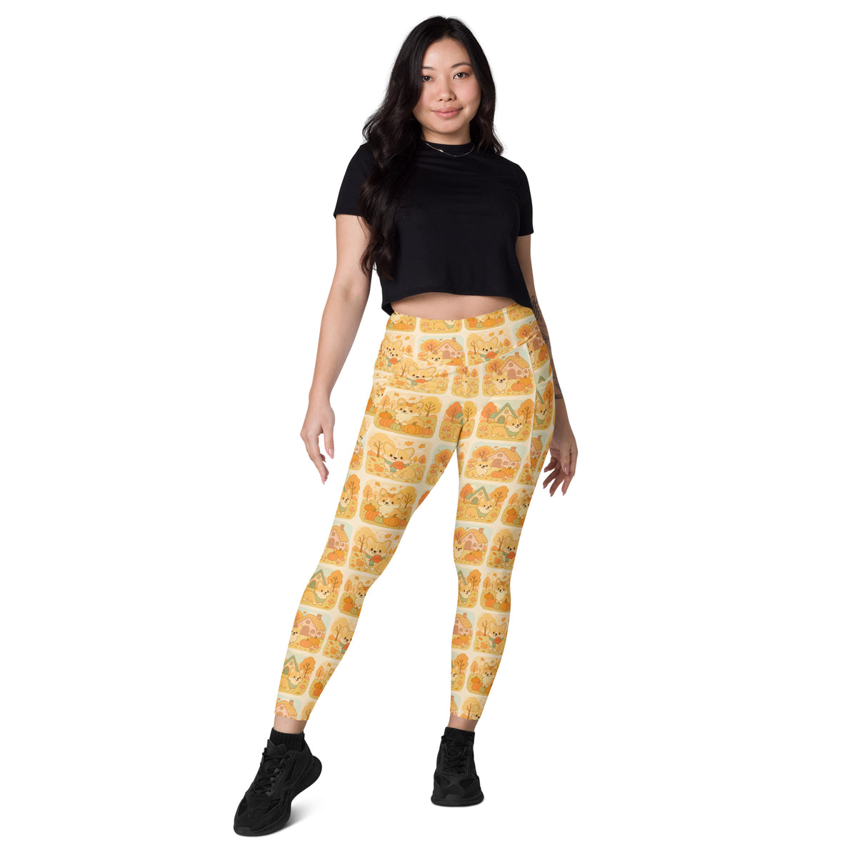 Women’s Fall Corgi Yoga Leggings With Pockets – High-Waisted, Soft Compression Active Pants