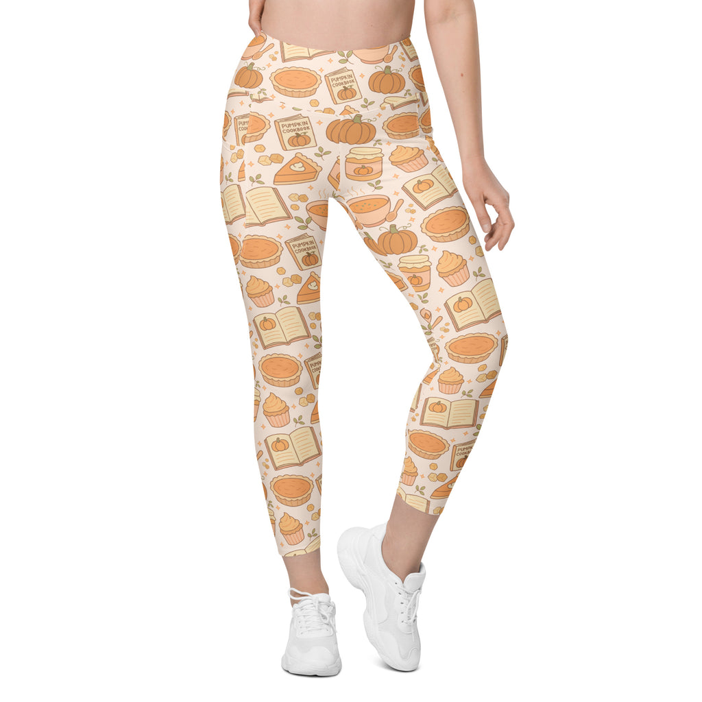 Women’s Pumpkin Pie Themed Yoga Leggings With Pockets – High-Waisted, Soft Compression Active Pants