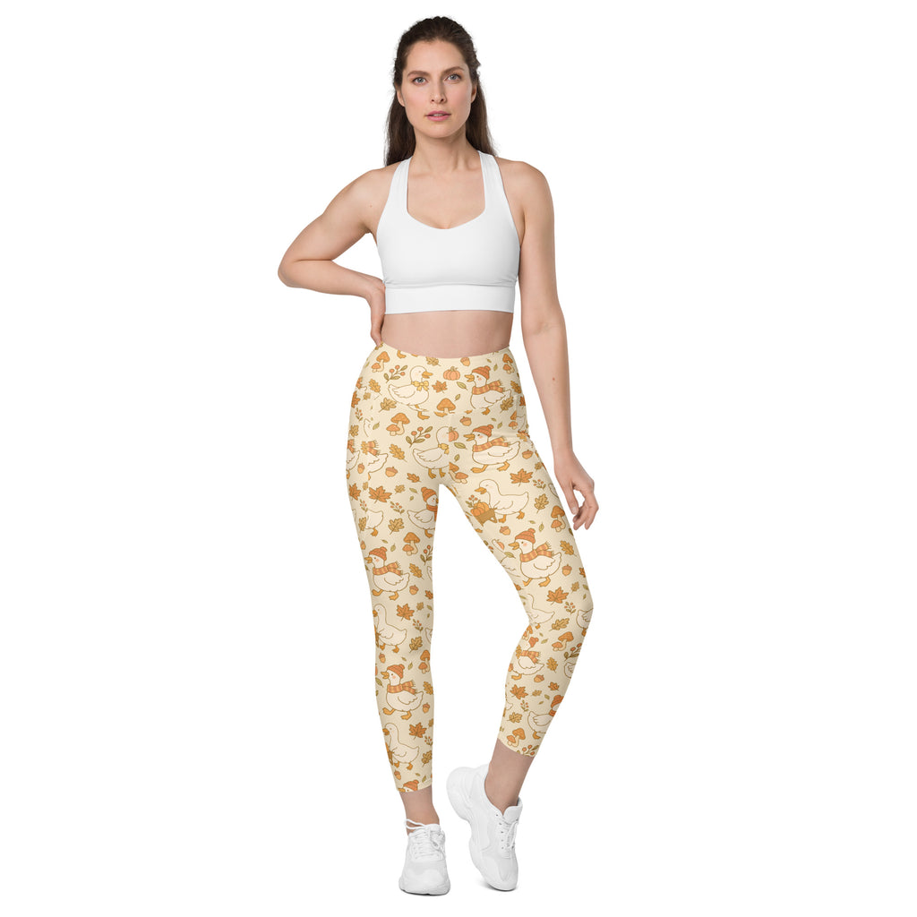 Women’s Autumn Duck Yoga Leggings With Pockets – High-Waisted, Soft Compression Active Pants