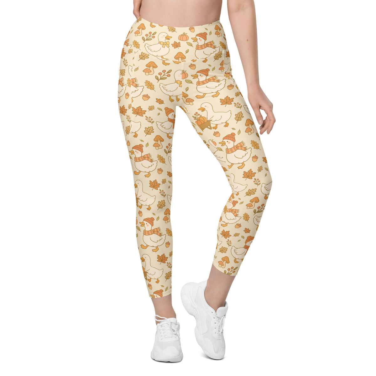 Women’s Autumn Duck Yoga Leggings With Pockets – High-Waisted, Soft Compression Active Pants