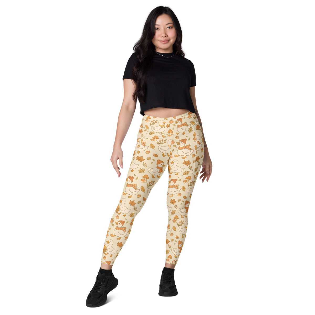 Women’s Autumn Duck Yoga Leggings With Pockets – High-Waisted, Soft Compression Active Pants