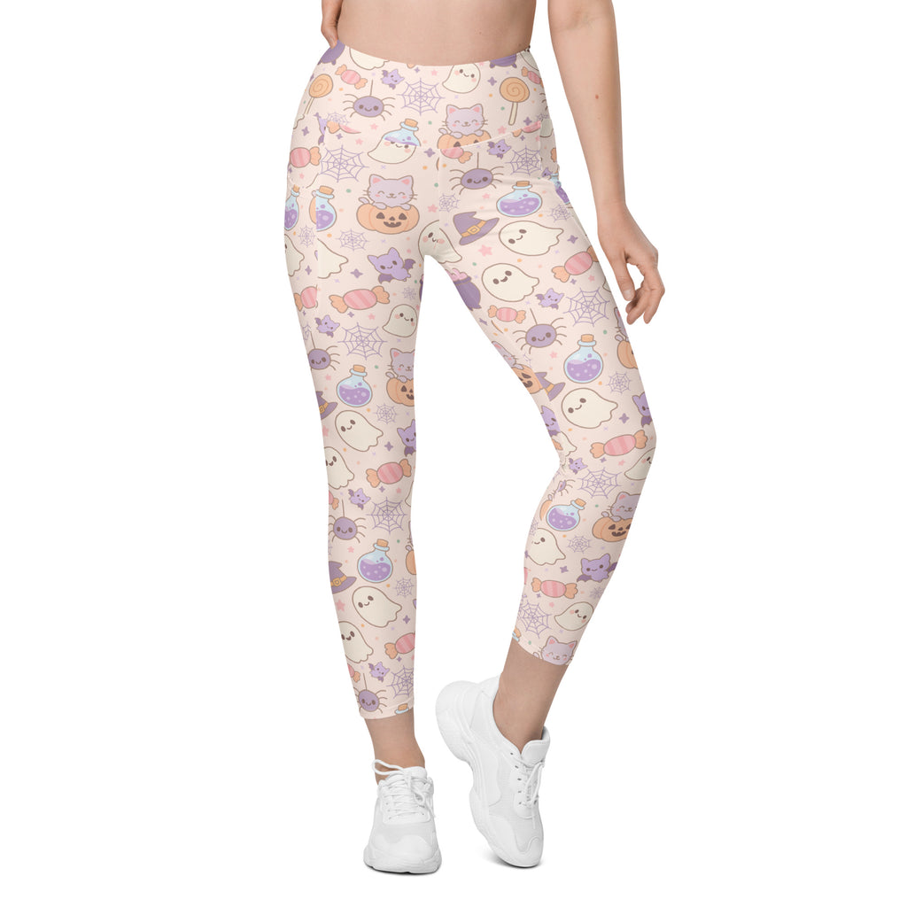 Women’s Pastel Halloween Yoga Leggings With Pockets – High-Waisted, Soft Compression Active Pants
