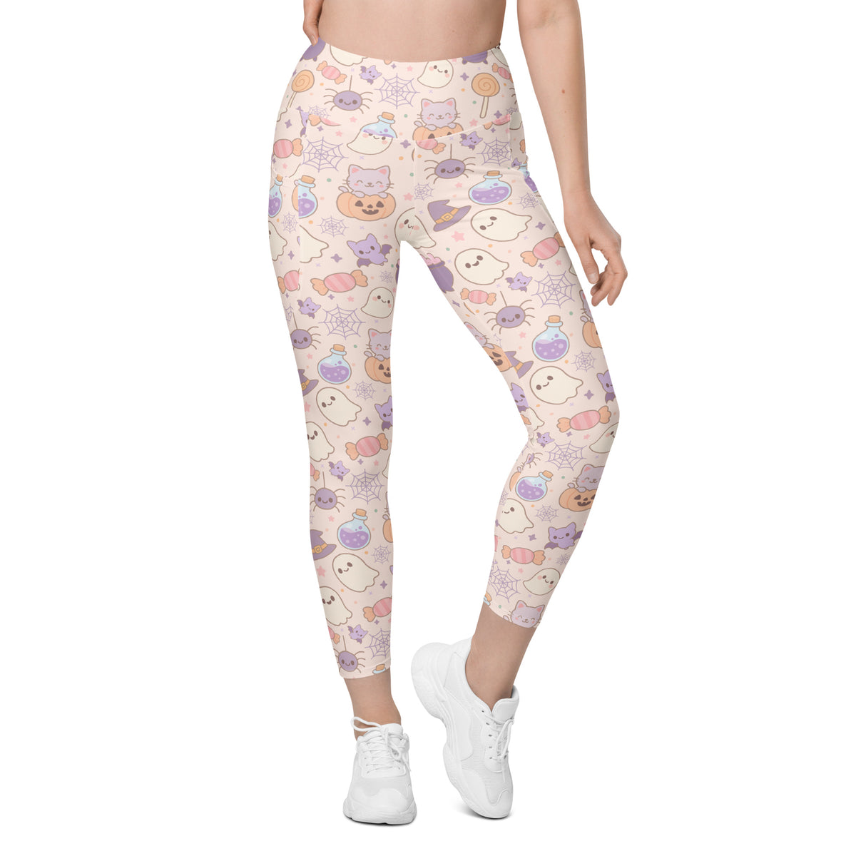 Women’s Pastel Halloween Yoga Leggings With Pockets – High-Waisted, Soft Compression Active Pants
