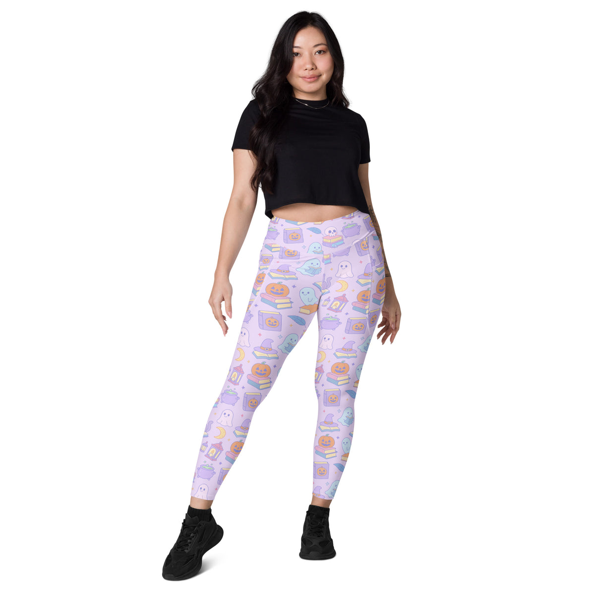 Women’s Purple Halloween Ghost Yoga Leggings With Pockets – High-Waisted, Soft Compression Active Pants