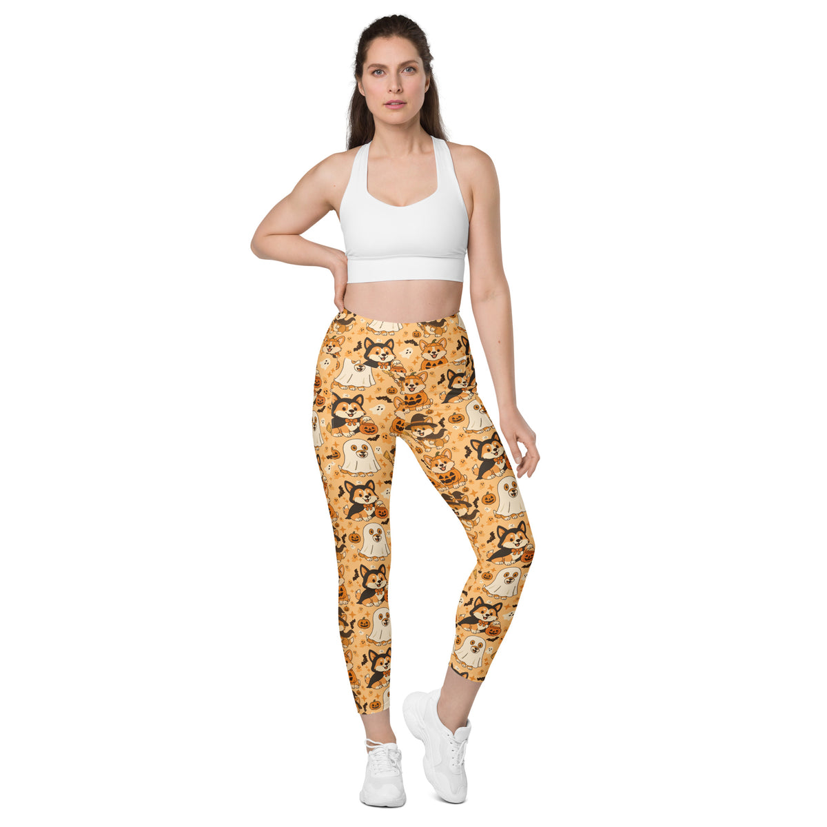 Women’s Halloween Corgi Yoga Leggings With Pockets – High-Waisted, Soft Compression Active Pants