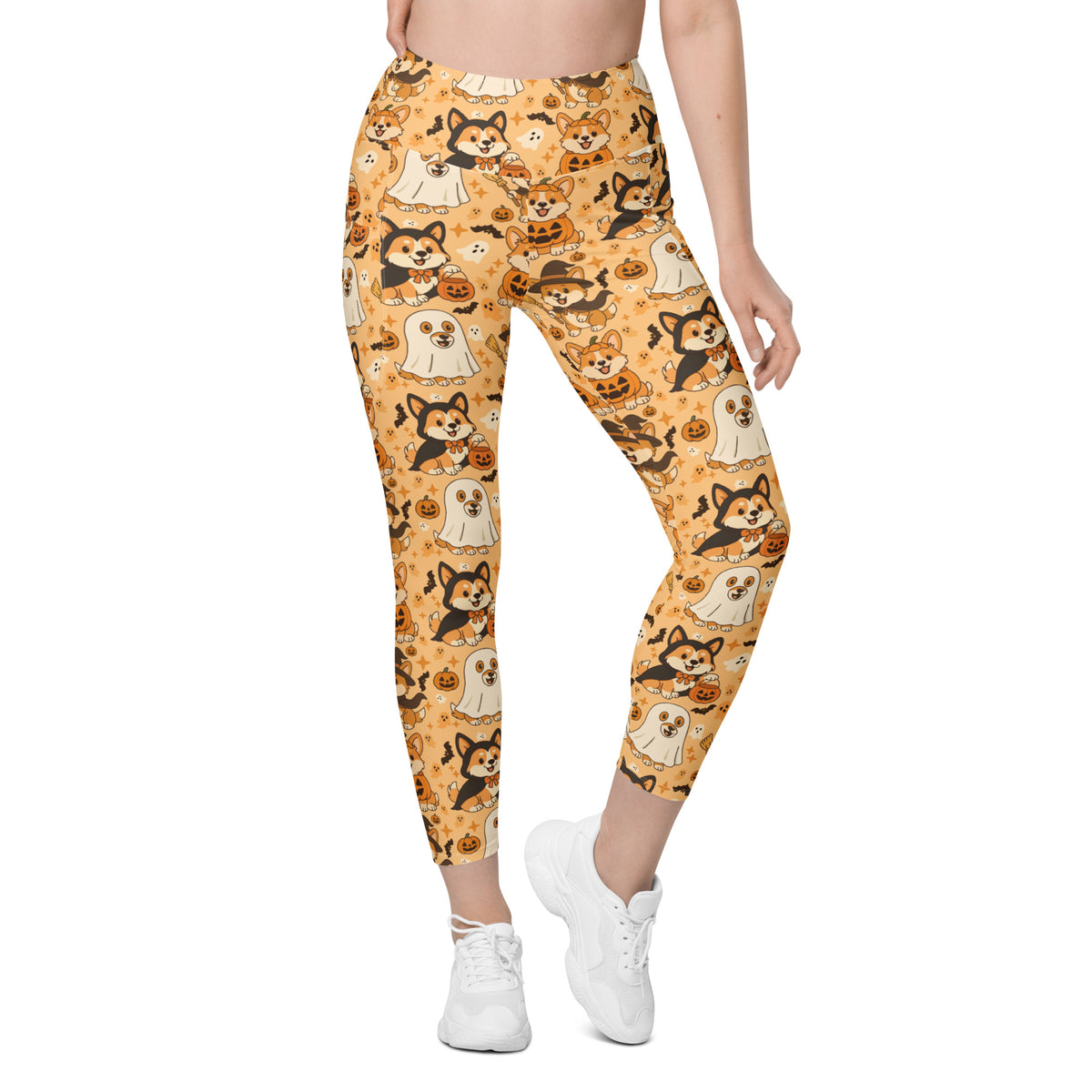 Women’s Halloween Corgi Yoga Leggings With Pockets – High-Waisted, Soft Compression Active Pants