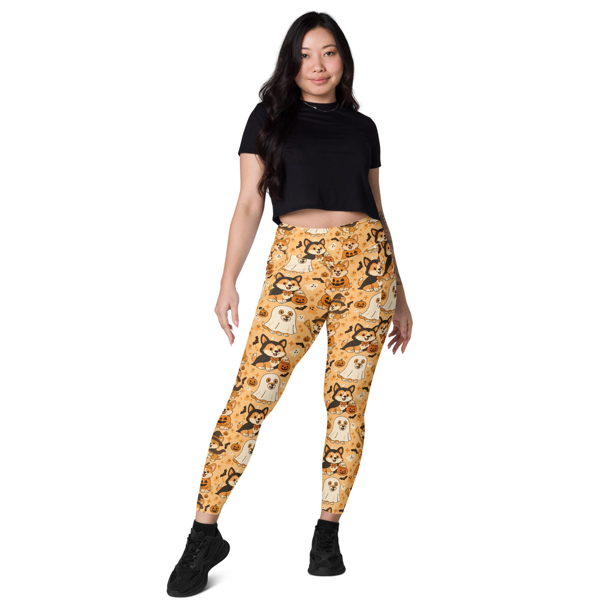 Women’s Halloween Corgi Yoga Leggings With Pockets – High-Waisted, Soft Compression Active Pants