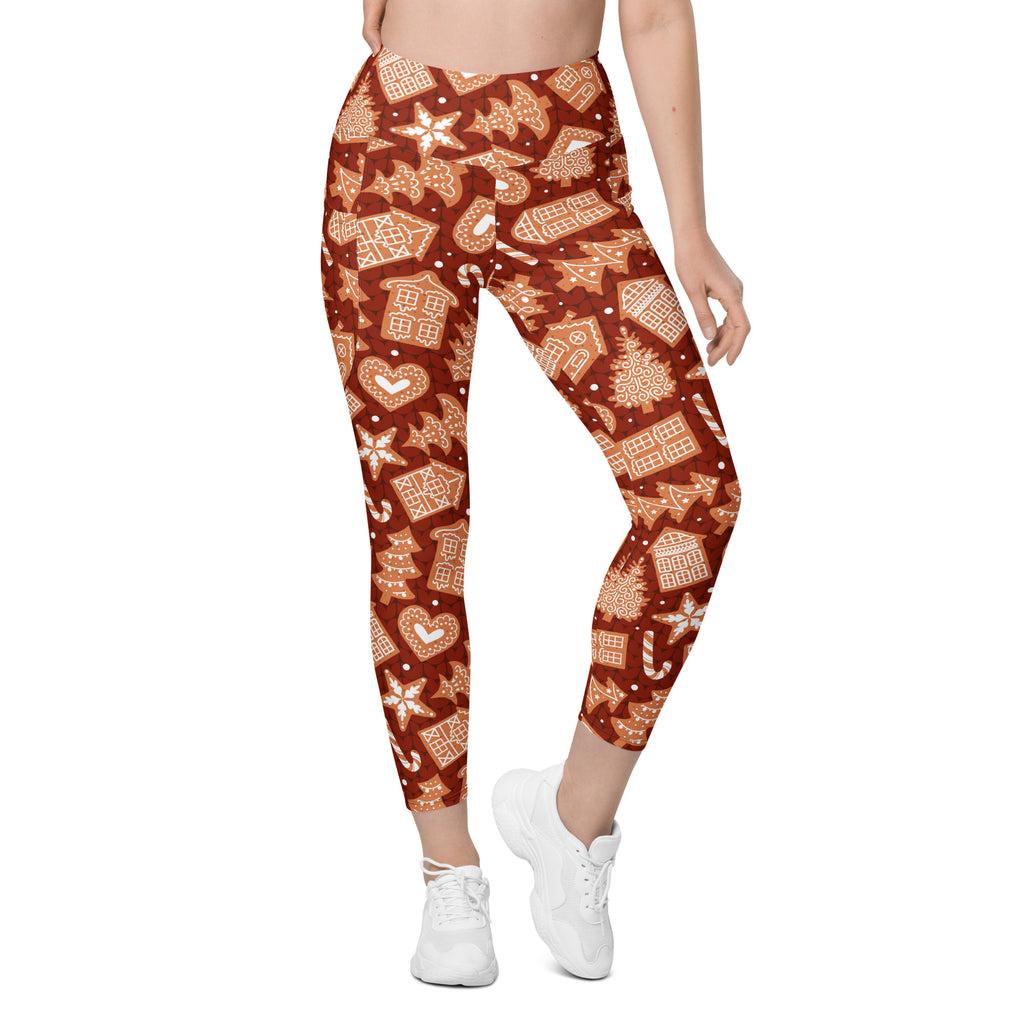 Women’s Red Gingerbread Christmas Yoga Leggings With Pockets – High-Waisted, Soft Compression Active Pants