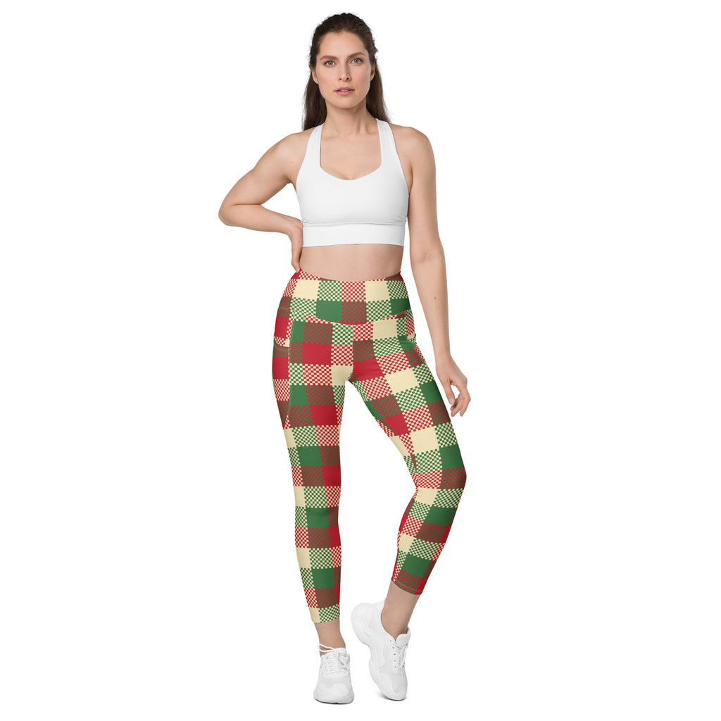 Women’s Christmas Plaid Yoga Leggings With Pockets – High-Waisted, Soft Compression Active Pants