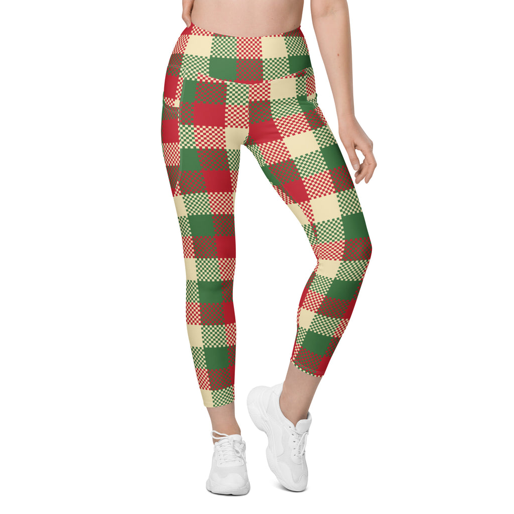 Women’s Christmas Plaid Yoga Leggings With Pockets – High-Waisted, Soft Compression Active Pants