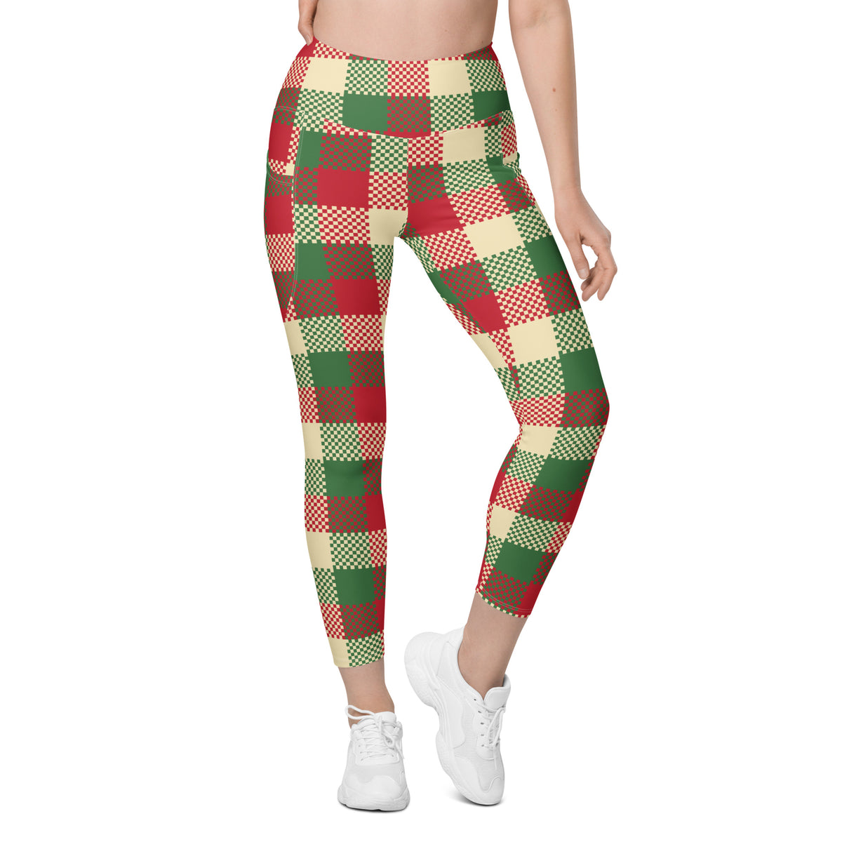 Women’s Christmas Plaid Yoga Leggings With Pockets – High-Waisted, Soft Compression Active Pants