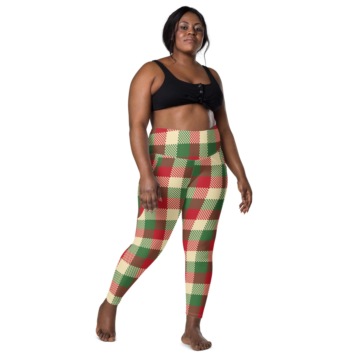 Women’s Christmas Plaid Yoga Leggings With Pockets – High-Waisted, Soft Compression Active Pants