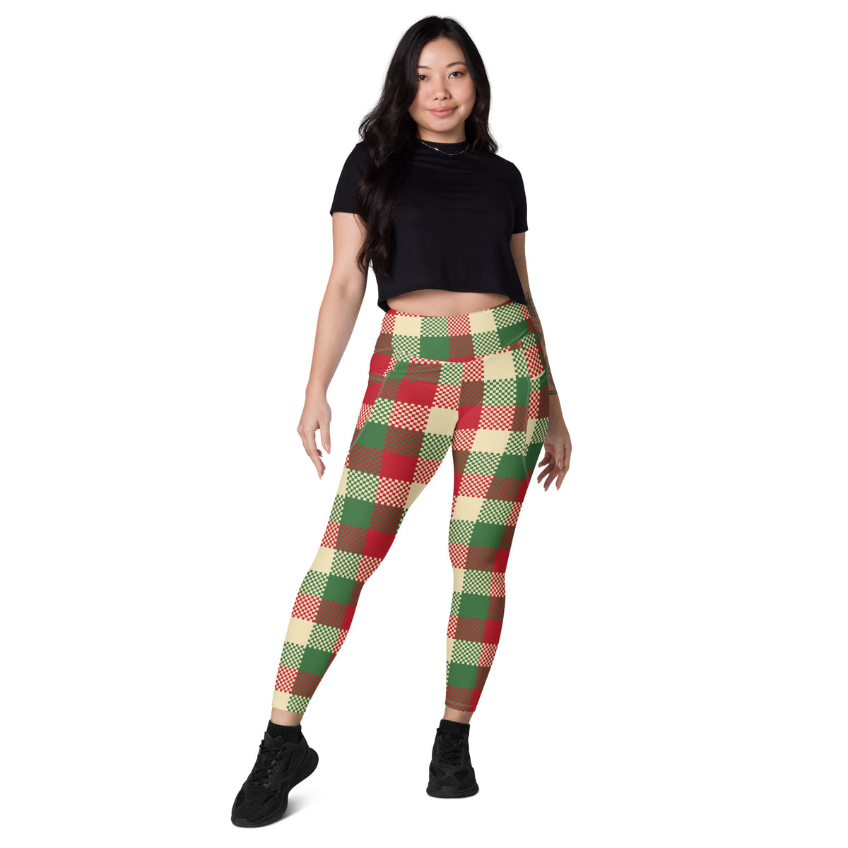 Women’s Christmas Plaid Yoga Leggings With Pockets – High-Waisted, Soft Compression Active Pants