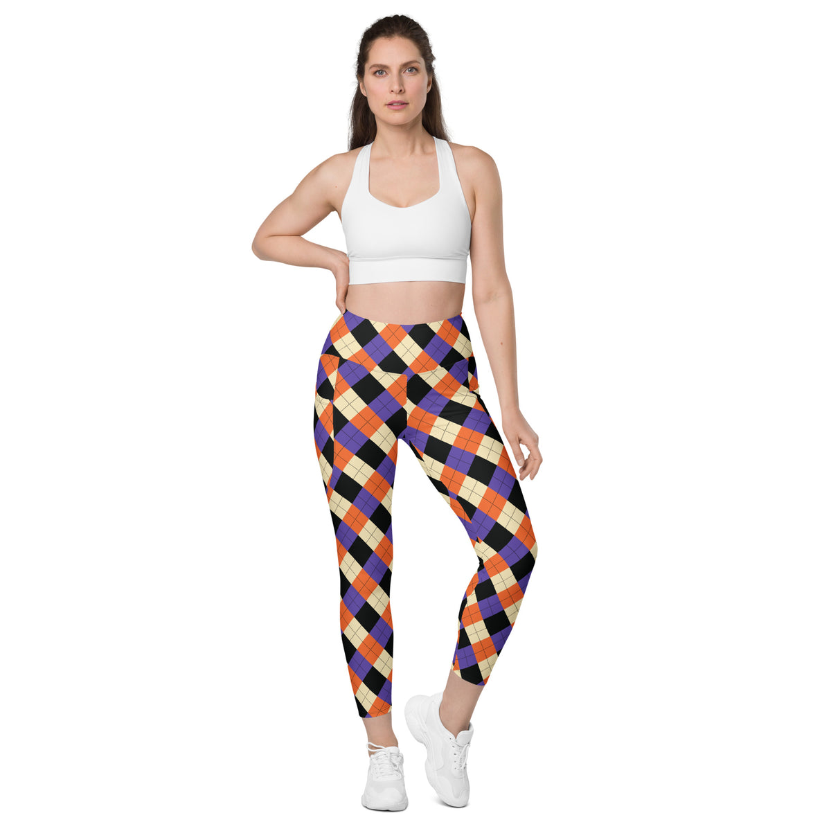 Women’s Halloween Argyle Yoga Leggings With Pockets – High-Waisted, Soft Compression Active Pants