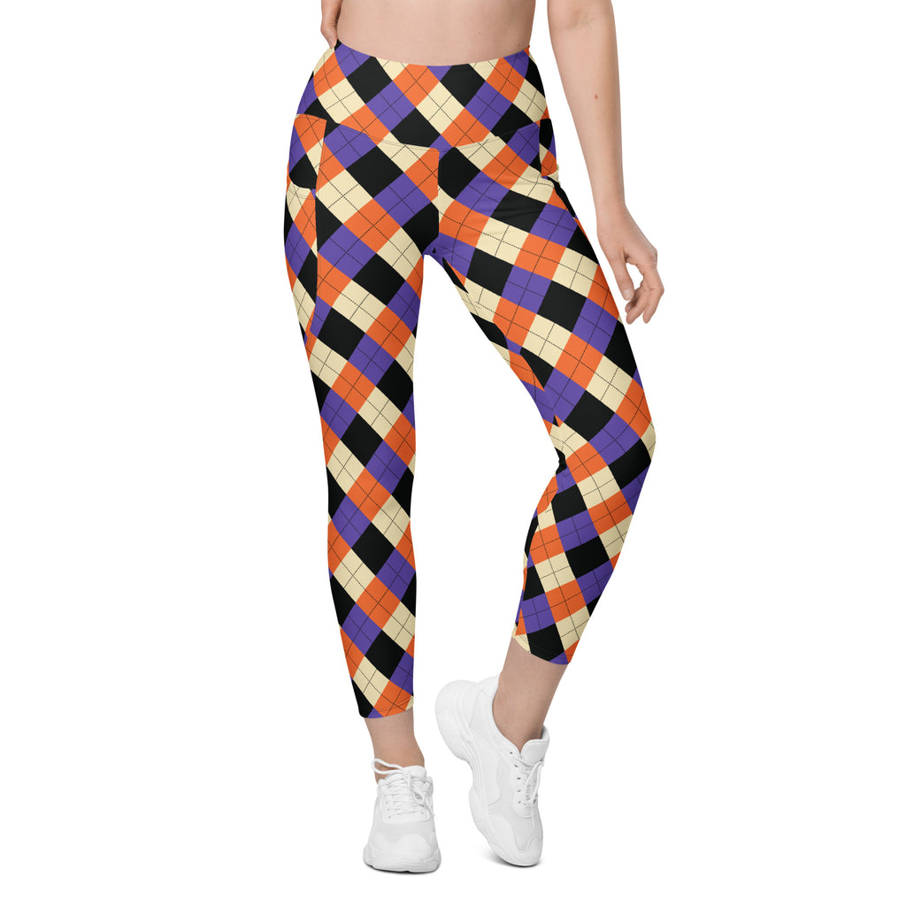 Women’s Halloween Argyle Yoga Leggings With Pockets – High-Waisted, Soft Compression Active Pants