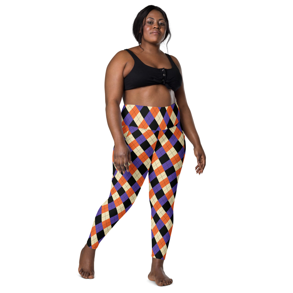 Women’s Halloween Argyle Yoga Leggings With Pockets – High-Waisted, Soft Compression Active Pants