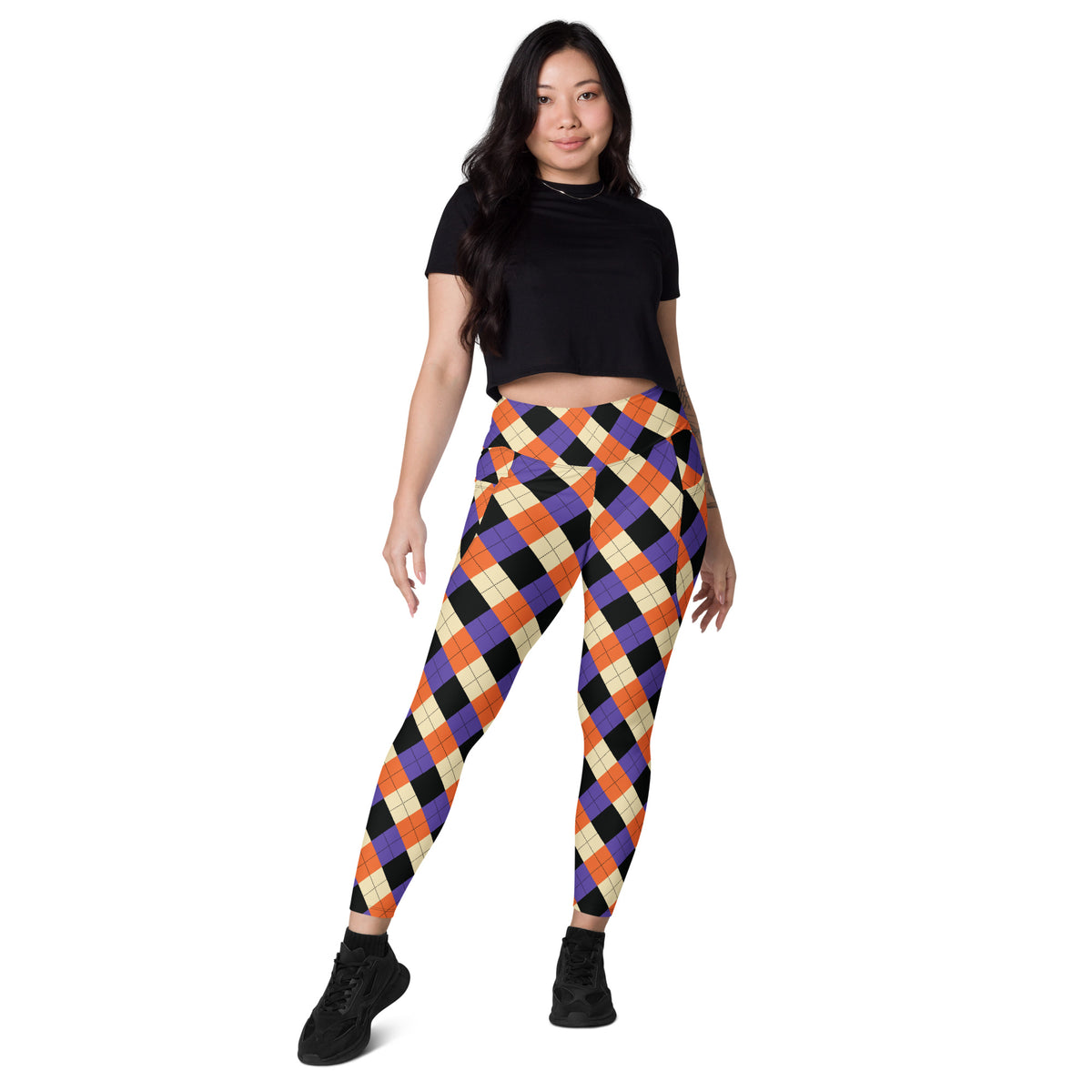 Women’s Halloween Argyle Yoga Leggings With Pockets – High-Waisted, Soft Compression Active Pants