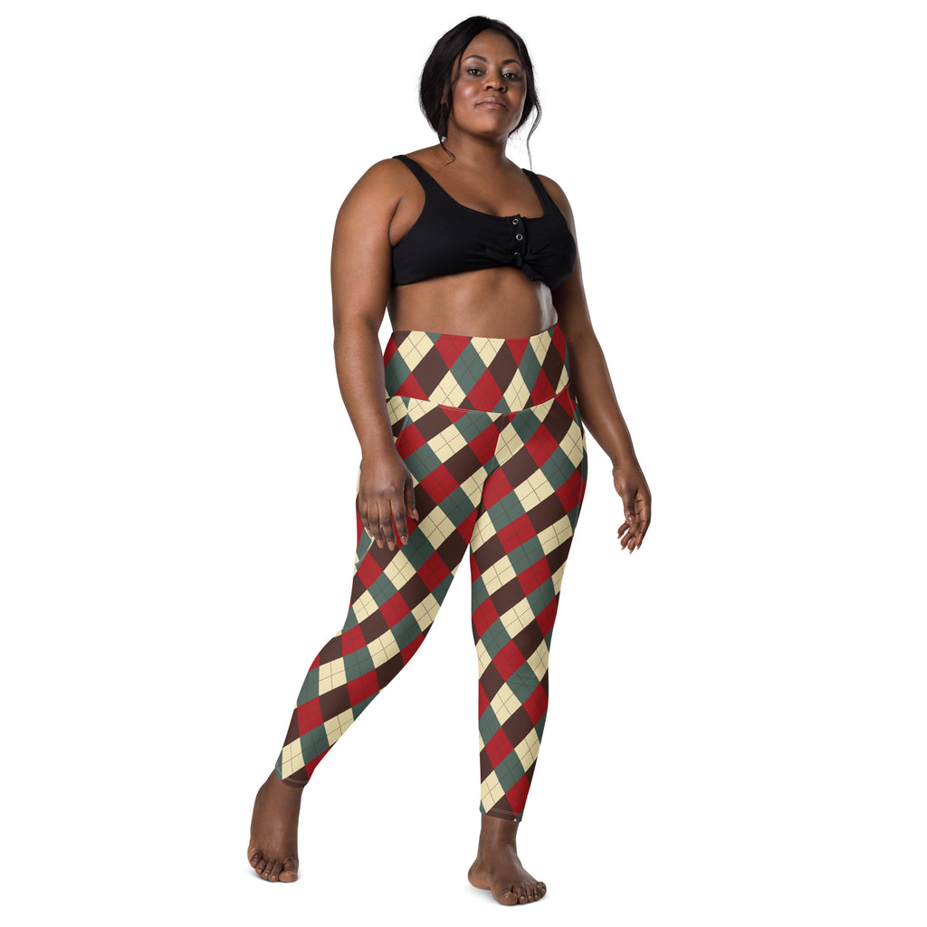 Women’s Vintage Christmas Argyle Yoga Leggings With Pockets – High-Waisted, Soft Compression Active Pants