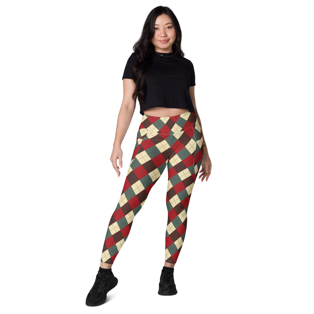 Women’s Vintage Christmas Argyle Yoga Leggings With Pockets – High-Waisted, Soft Compression Active Pants