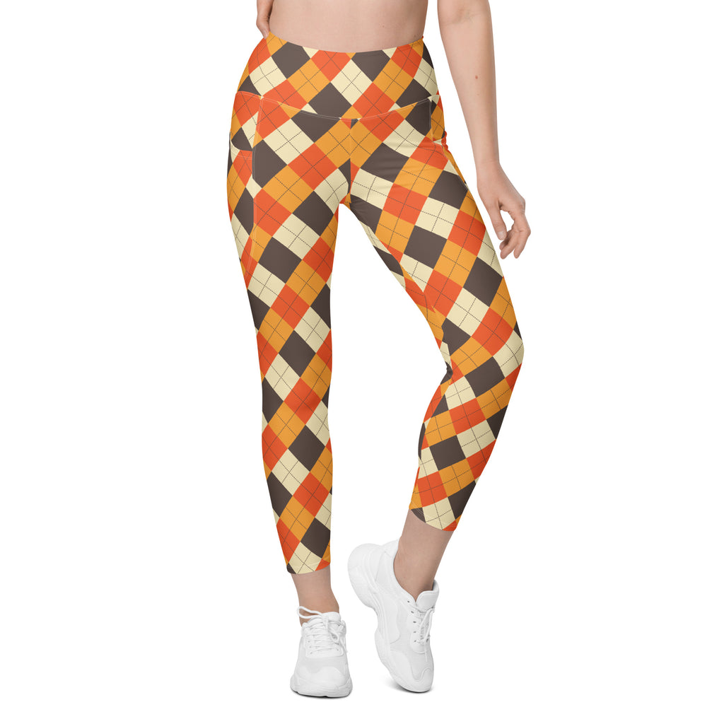 Women’s Autumn Argyle Yoga Leggings With Pockets – High-Waisted, Soft Compression Active Pants