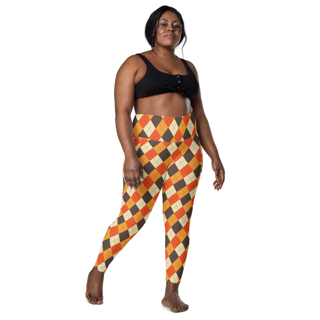 Women’s Autumn Argyle Yoga Leggings With Pockets – High-Waisted, Soft Compression Active Pants