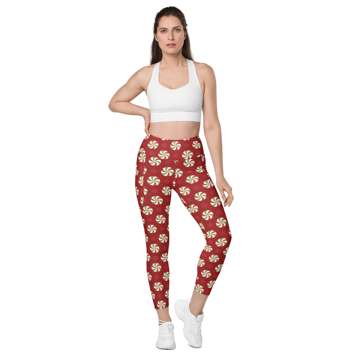 Women’s Peppermint Christmas Yoga Leggings With Pockets – High-Waisted, Soft Compression Active Pants
