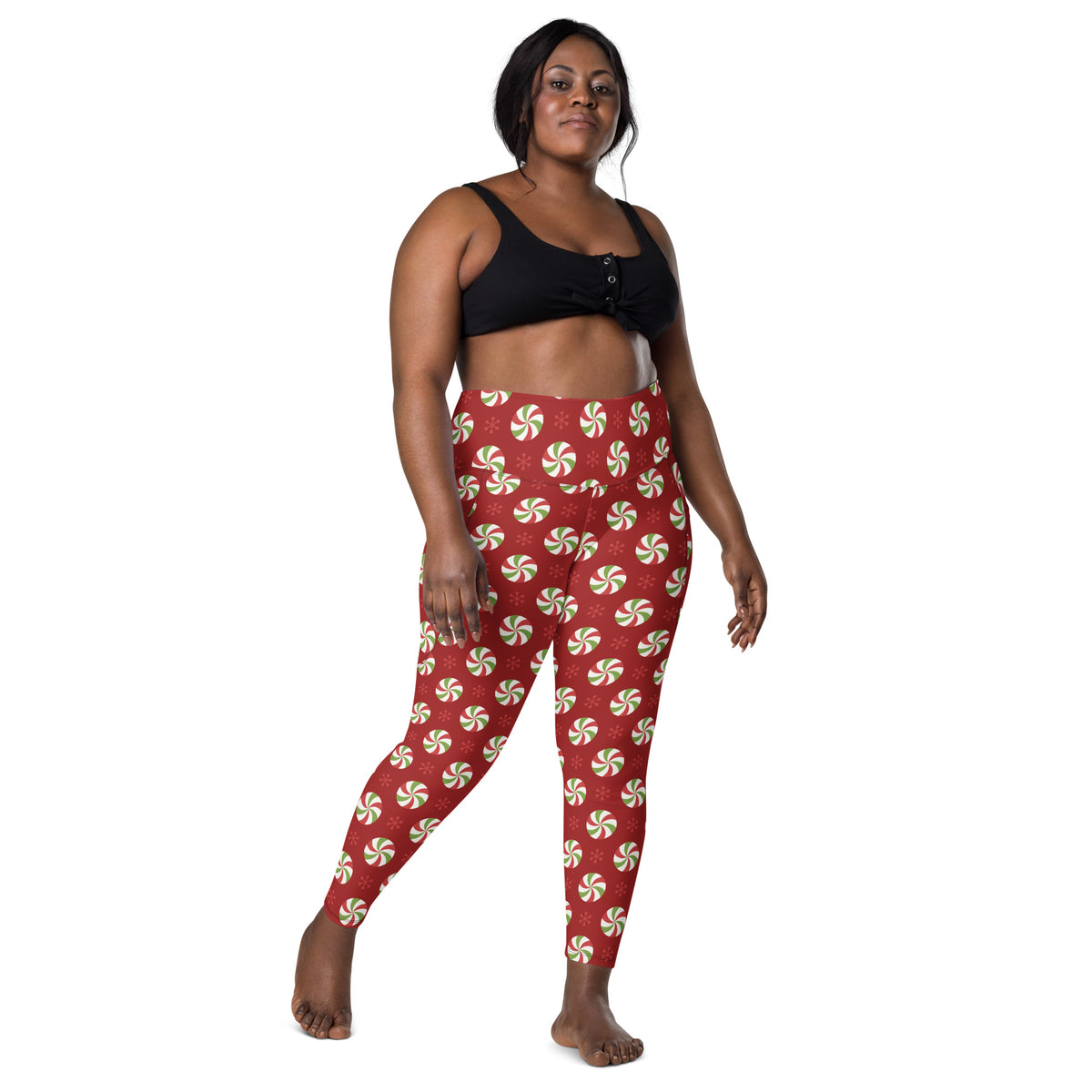 Women’s Peppermint Christmas Yoga Leggings With Pockets – High-Waisted, Soft Compression Active Pants