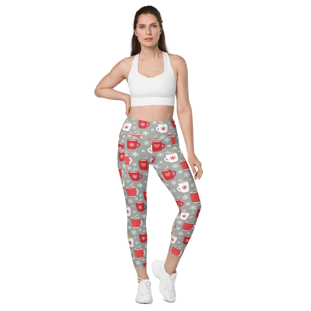 Women’s Hot Cocoa Christmas Yoga Leggings With Pockets – High-Waisted, Soft Compression Active Pants